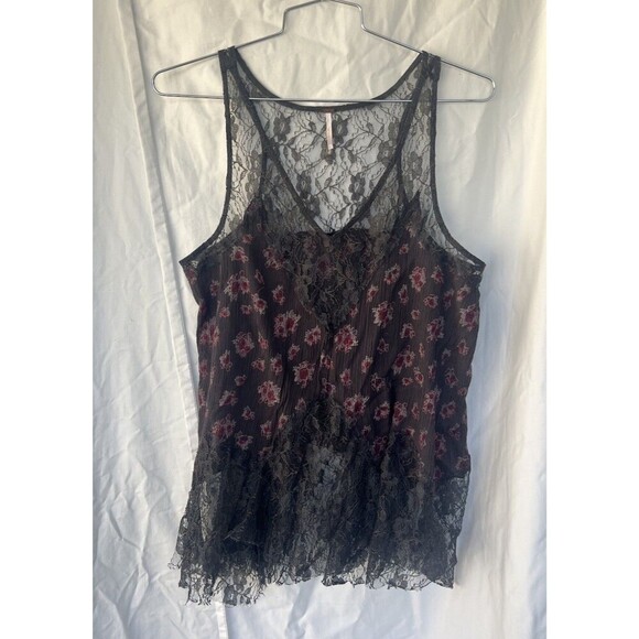 Free People Floral Purple Lace Boho Hippie Festival Trapeze Tank Fairy Grunge - Picture 2 of 8